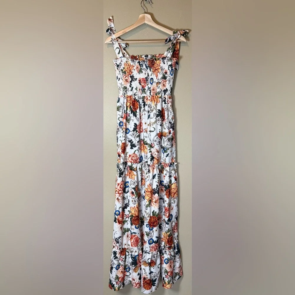 AGUA BENDITA Lucery Numen Floral Smocked Tie Shoulder Tiered Dress Size Medium - Picture 3 of 5